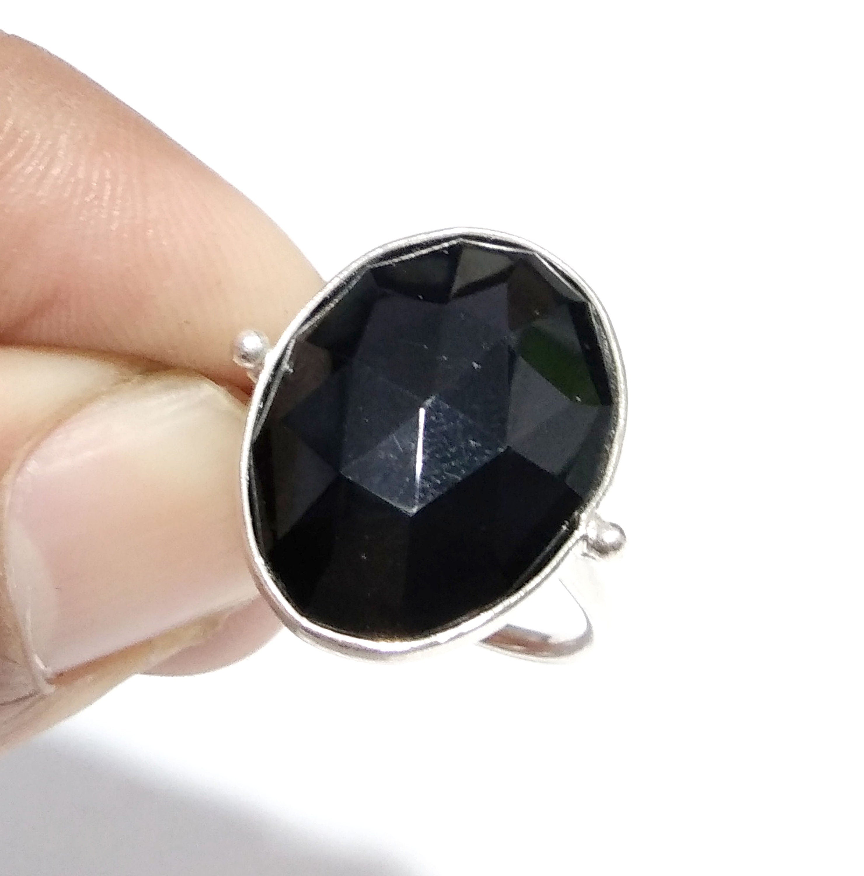 Black Onyx Checker Cut Stone Ring, 925 Solid Starling Silver Ring, Gemstone Size 15x20mm Natural Black Onyx Stone Ring, Gift Engagement Ring